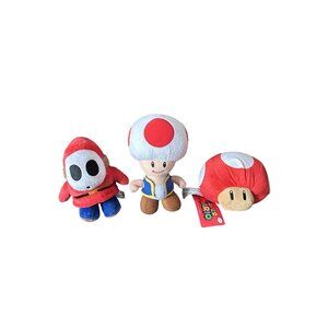 Super Mario Plush Lot Of 3 Characters Including Toad & Shy Guy With Original Tag